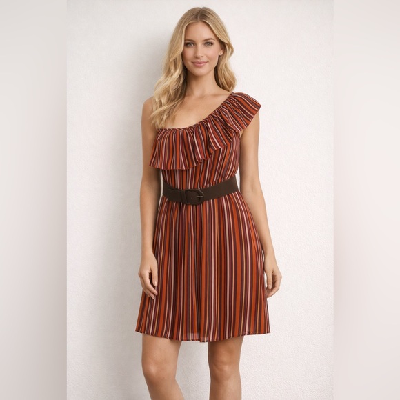 Bisou Bisou Dresses & Skirts - Bisou Bisou Multicolor Vertical-Striped One-Shoulder Dress | 8 | NWT